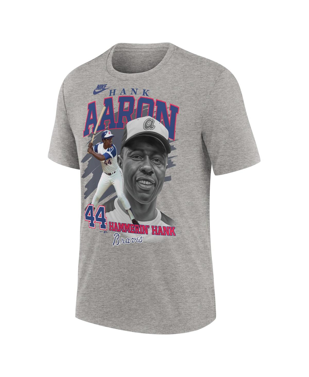 Nike Men's Hank Aaron Heather Gray Atlanta Braves Cooperstown Collection Player Local T-shirt In Heather Gray