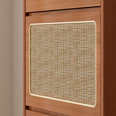 Slim Rattan Shoe Cabinet with Flip-up Storage & Handy Top