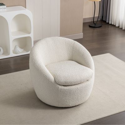 Modern Teddy Boucle Fabric Barrel Chair, 360 Swivel