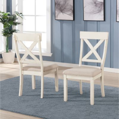 Wood Cross Back Upholstered Dining Chairs, Set Of 2