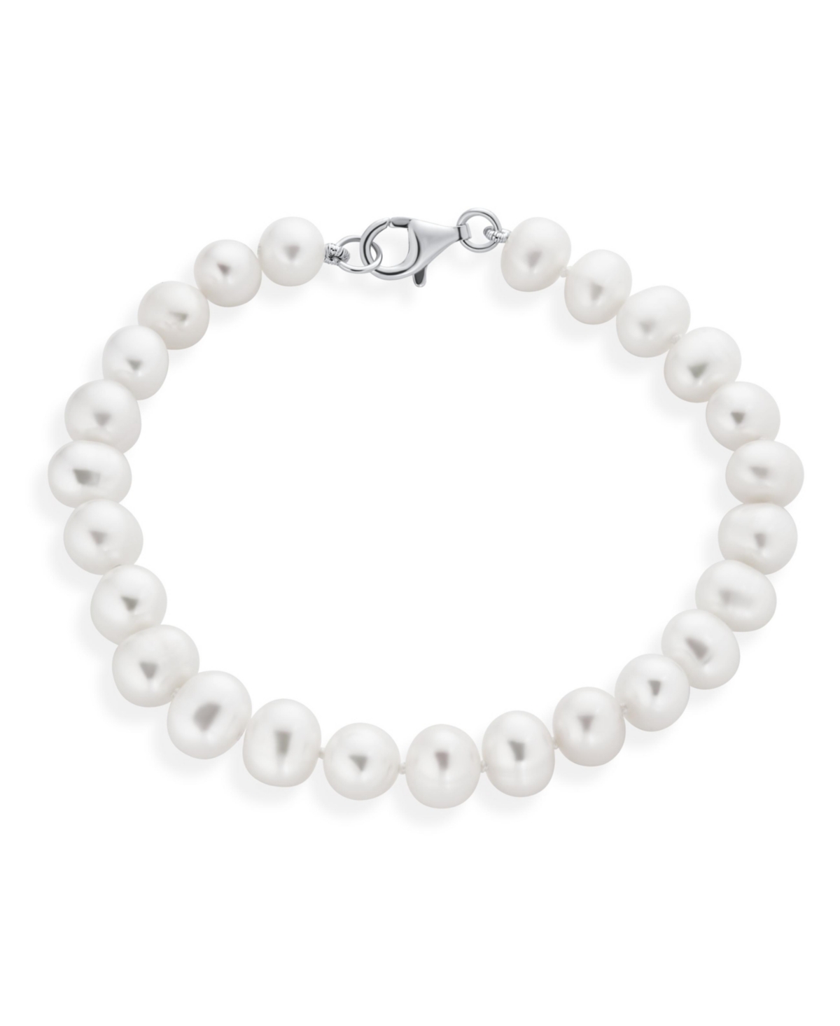 Classic Simple 7.5-8 Mm White Freshwater Cultured Pearl Hand Knotted Strand Bracelet Sterling Silver 7 Inch - White