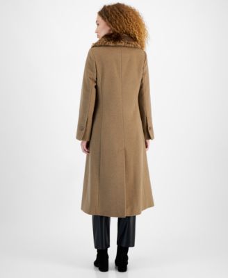Women's Single-Breasted Faux-Fur-Collar Maxi Coat
