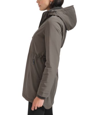 Womens Petite Hooded Faux-Fur-Lined Anorak Raincoat