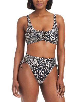 Womens Printed Lace Up Sweetheart Bikini Top Printed High Waisted Lace Up Bottoms Created For Macys