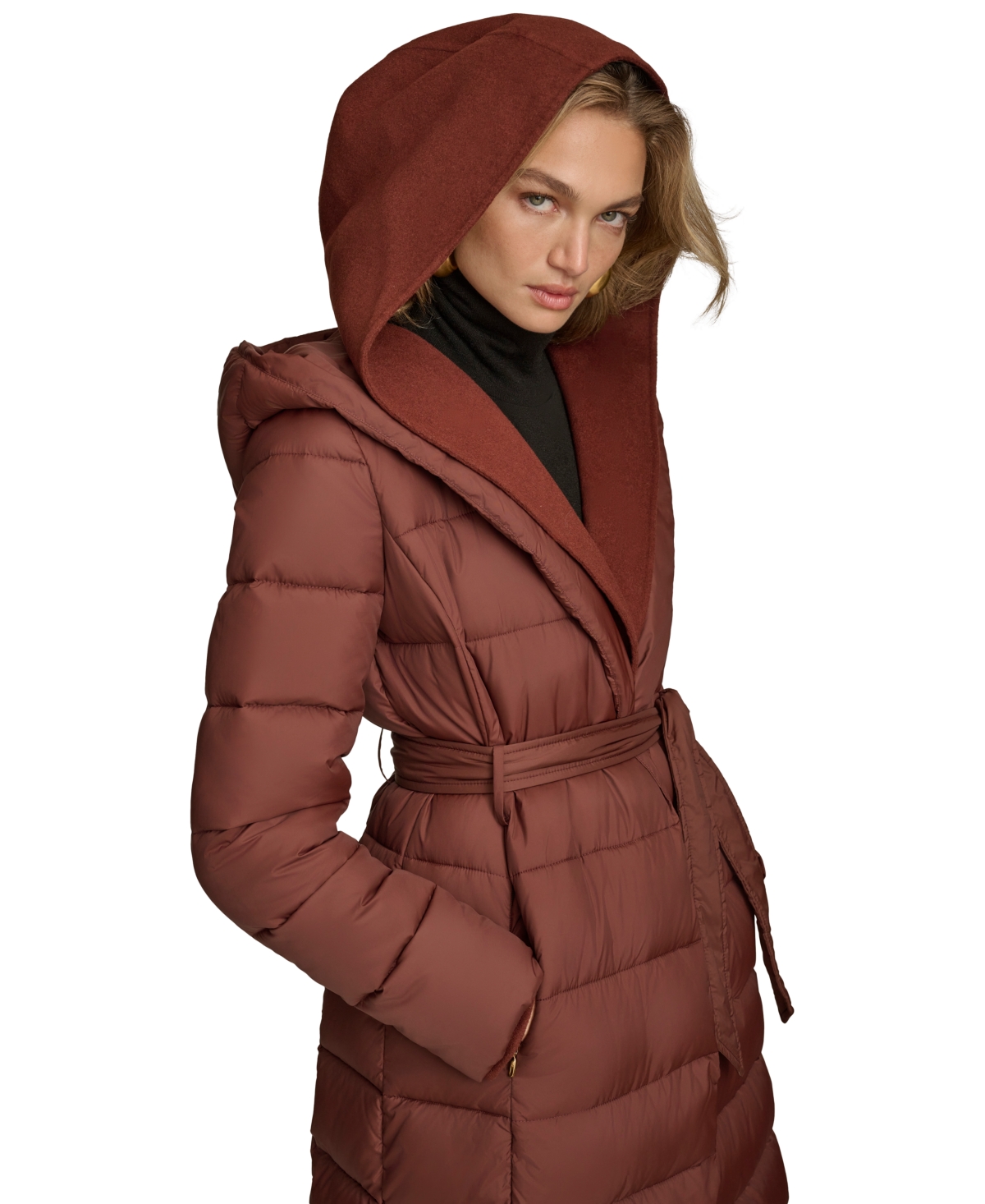 Donna Karan New York Women's Belted Hooded Puffer Coat