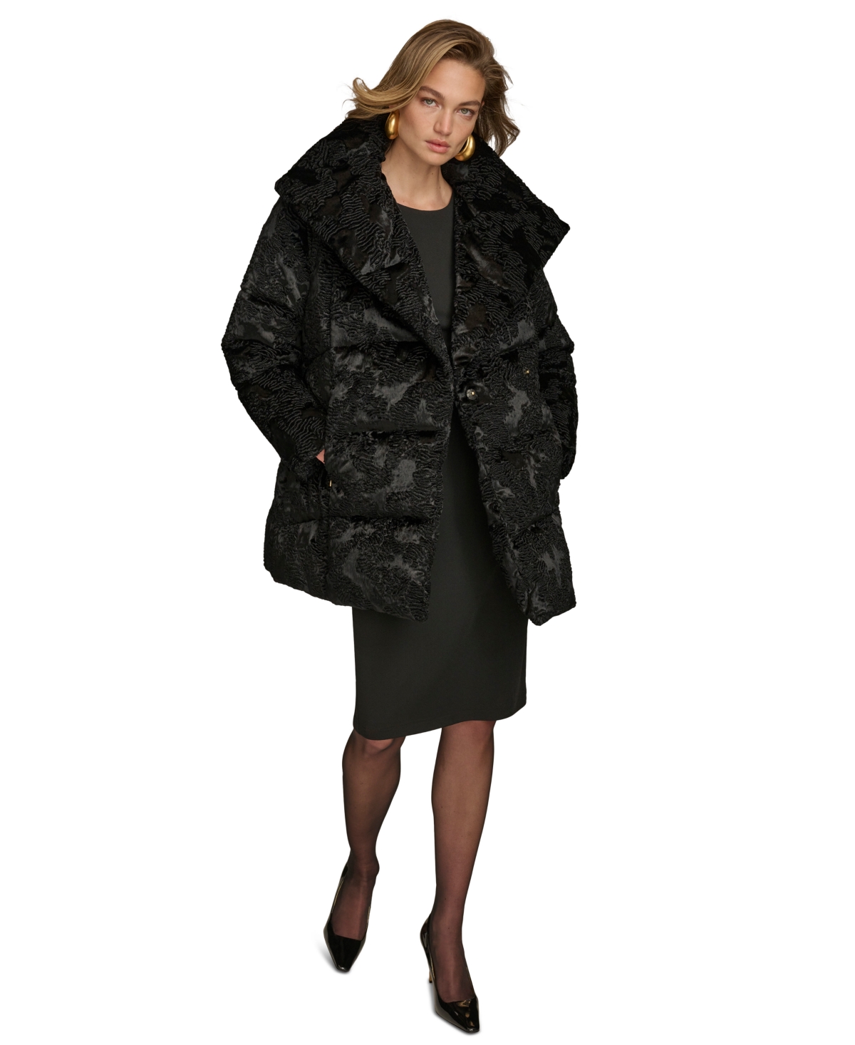 Donna Karan New York Women's Belted Wing-Collar Teddy Coat, Created for Macy's