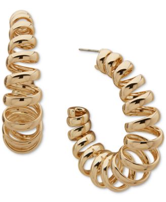 Anne Klein - Gold-Tone Medium Swirl Spring C-Hoop Earrings, 1.54"