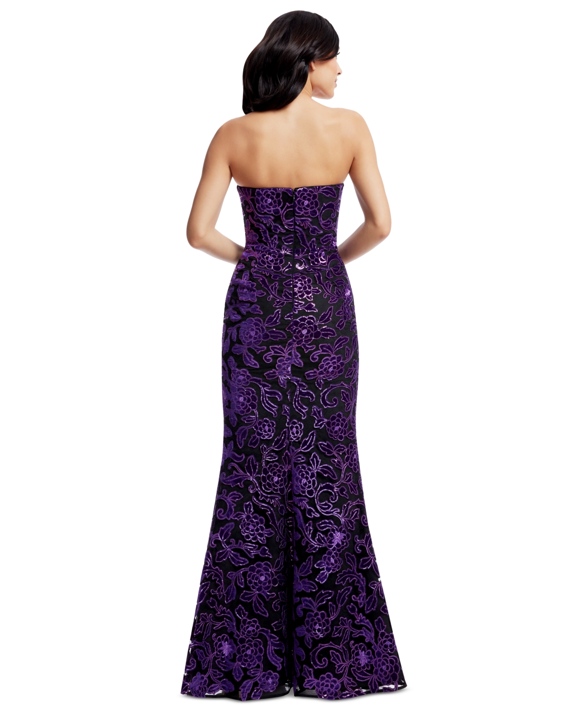 Dress the Population Women's Sequined Embroidered Strapless Gown