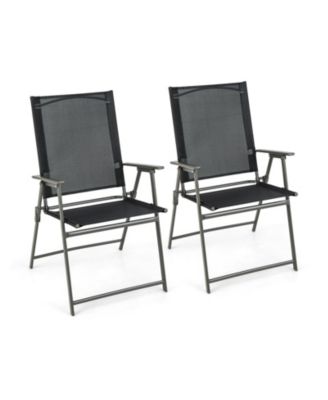 2 Pieces Patio Folding Chairs with Armrests for Deck Garden Yard