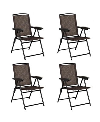 4 Pieces Folding Dining Chairs with Steel Armrests and Sling Back