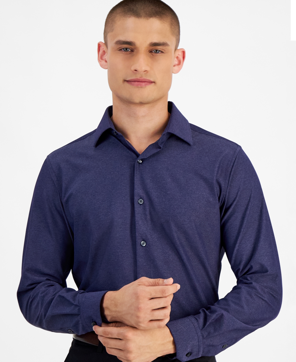 Alfani Men's Slim-Fit Melange Solid Dress Shirt, Created for Macy's -black
