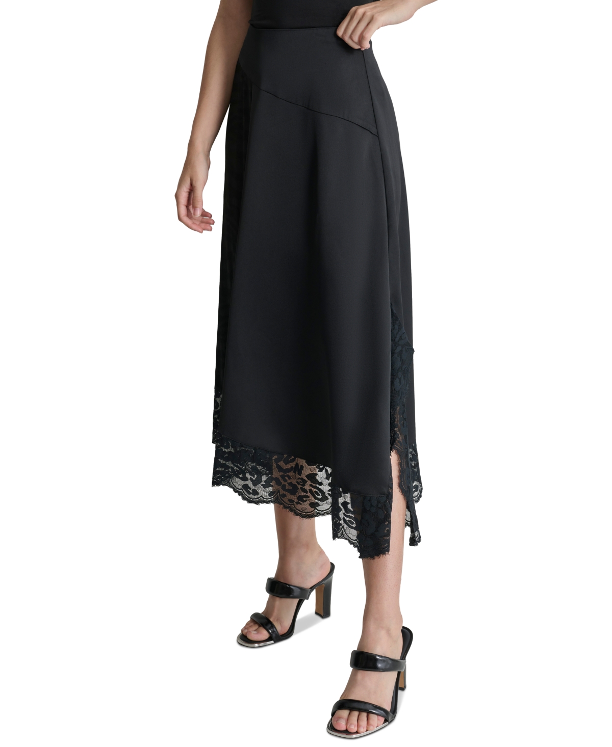 Dkny Women's Asymmetric Side-Slit Midi Skirt -black