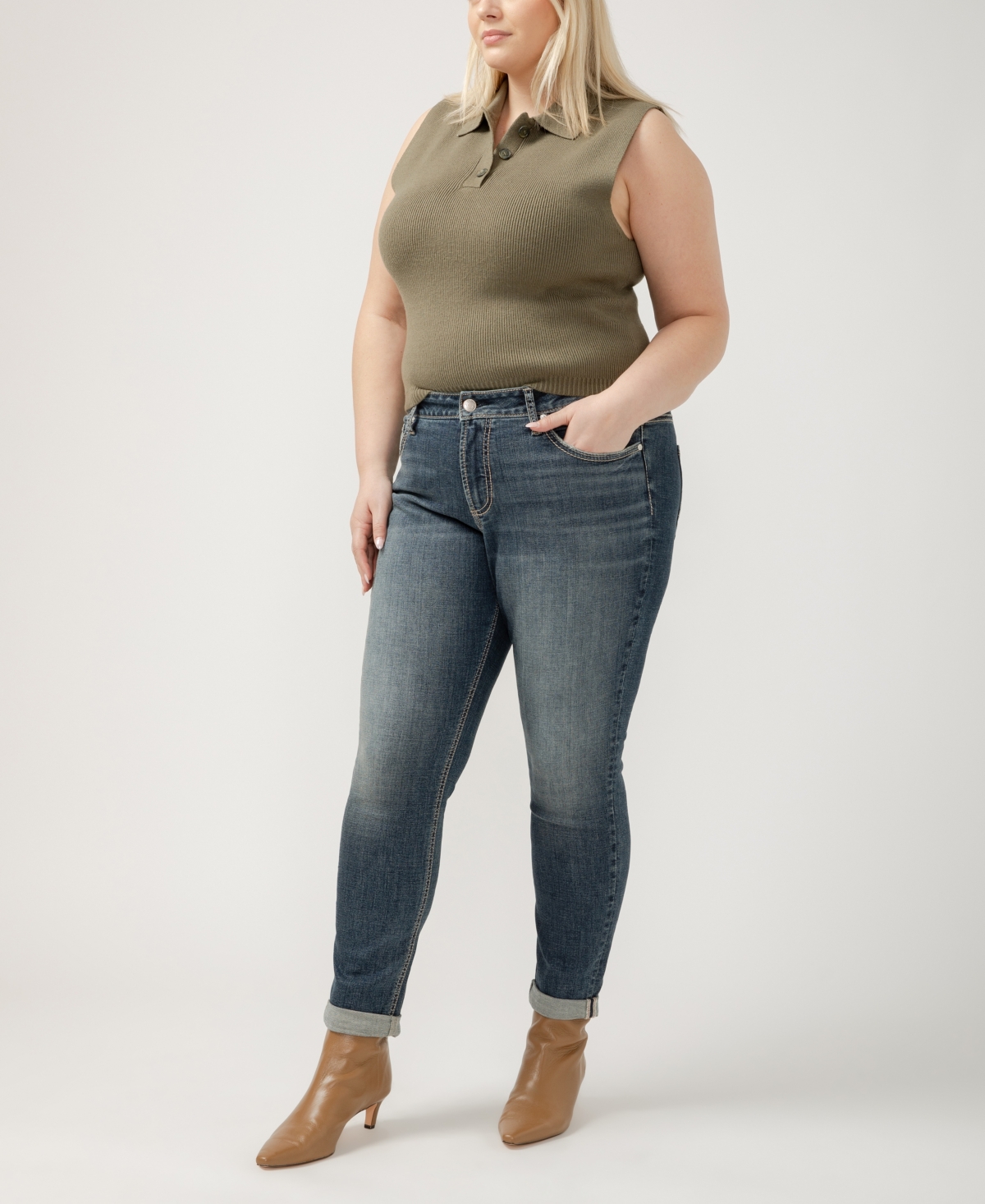 Shop Silver Jeans Co. Plus Size Girlfriend Mid Rise Skinny Leg Jeans In Indigo