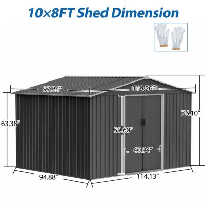 Galvanized Steel Storage Shed, 10x8 with Sliding Doors