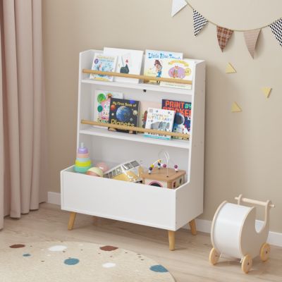 Streamdale Sturdy Kids Bookshelf w/ Storage Bin & Wall Anchor White 2-Tier