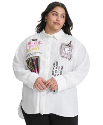 KARL LAGERFELD PARIS - Plus Size Embellished Printed Button-Front Shirt