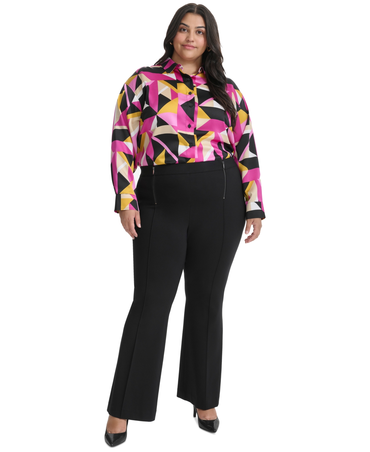 Karl Lagerfeld Paris Plus Size High Rise Zip Front Ponte Pants, Created for Macy's