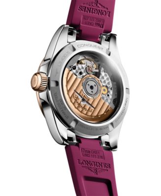 Women's Swiss Automatic Conquest Purple Rubber Strap Watch 34mm