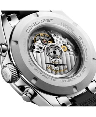 Men's Swiss Automatic Chronograph Conquest Black Rubber Strap Watch 42mm