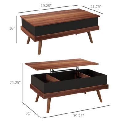 Lift Top Table with Hidden Compartments and Wood Legs,