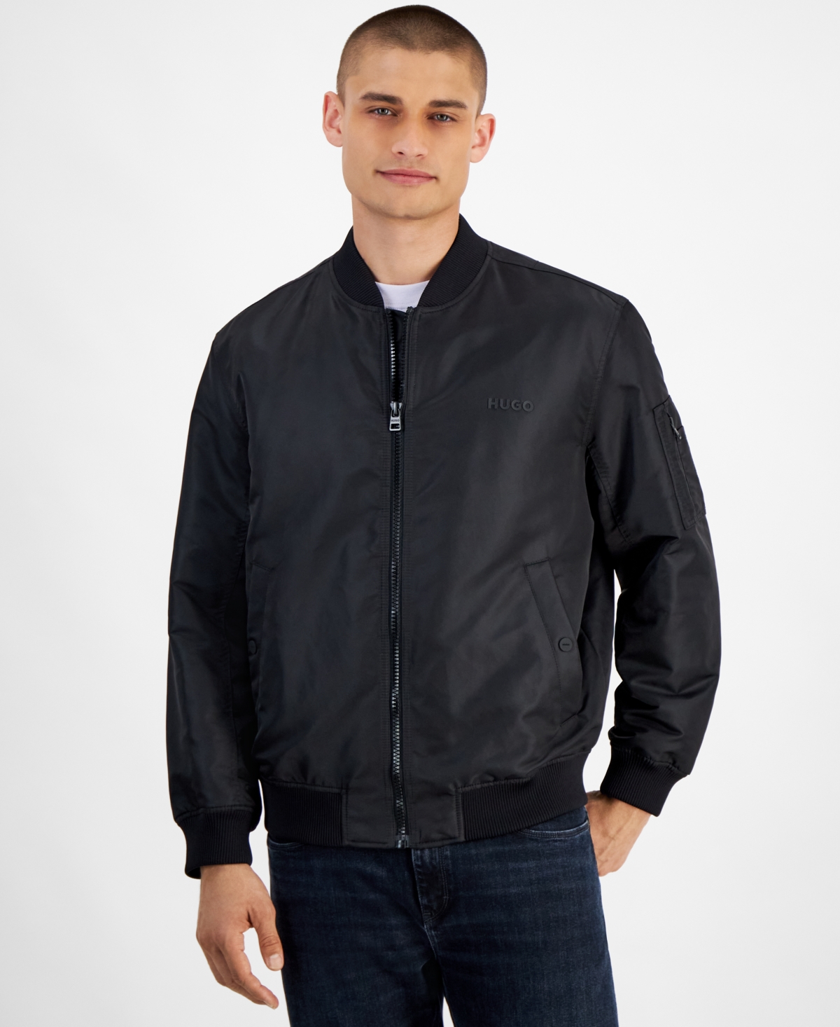 Hugo Boss Hugo By  Men's Baken2435 Slim-fit Satin Bomber Jacket In Black