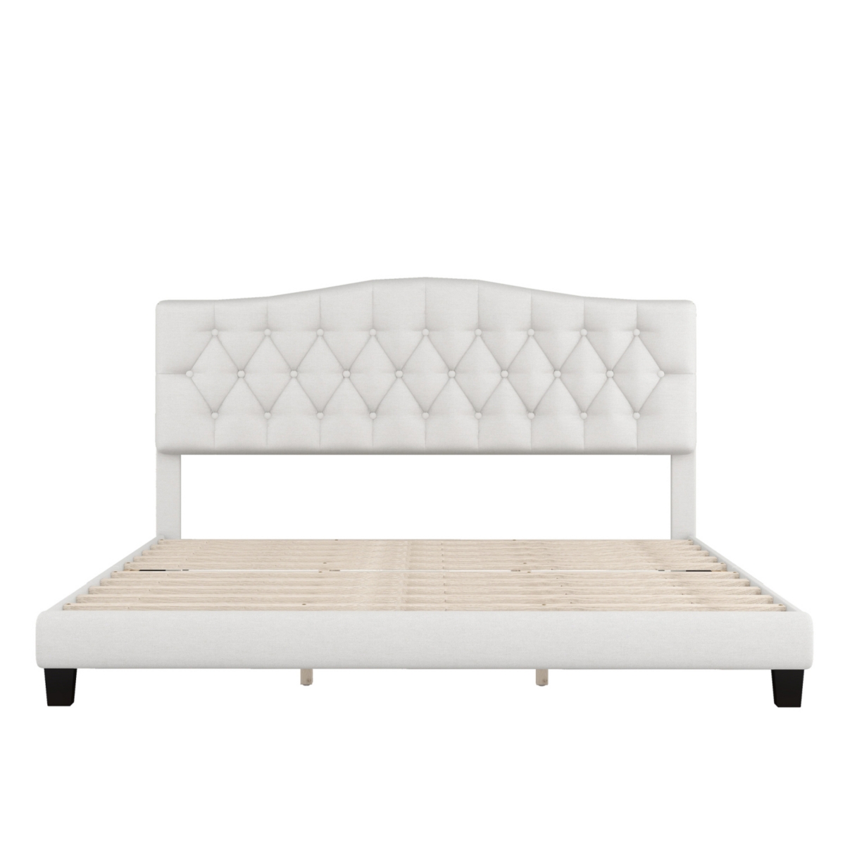 Streamdale Furniture Upholstered Platform Bed With Saddle Curved Headboard And Diamond Tufted Details, King