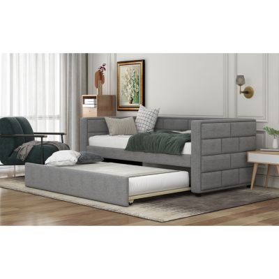 Twin Size Daybed With Trundle, Upholstered Daybed With Padded Back