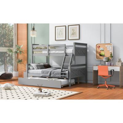 Streamdale Twin/Full Bunk Bed, Trundle, Safety Rails, Gray