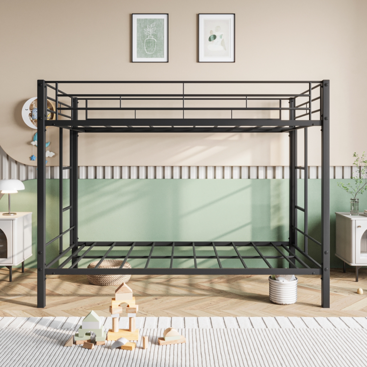 Simplie Fun Heavy Duty Twin Over Twin Metal Bunk Bed with Shelf
