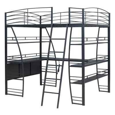 Streamdale Full Size Loft Bed with Shelves, L-Shaped Desk & Charging Ports