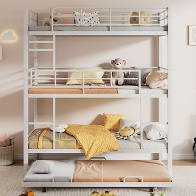 Twin Size Metal Triple Bunk Bed With Trundle