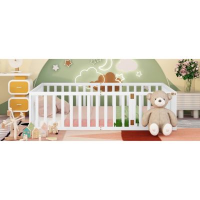 Streamdale Queen Size Wood Floor Bed Frame With Fence And Door