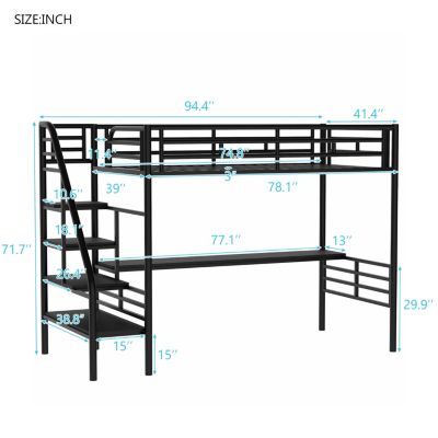 Metal Loft Bed Frame With Desk, No Box Spring Needed