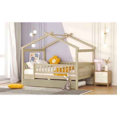 Streamdale Full Size Wooden House Bed With Twin Size Trundle