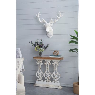 Vintage Console Table with White Wash and Wood Top