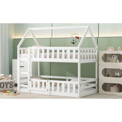 Streamdale Twin Over Twin House Bunk Bed With Fence And Door