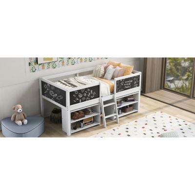 Streamdale Loft bed with shelves, ladder, guardrail chalkboard