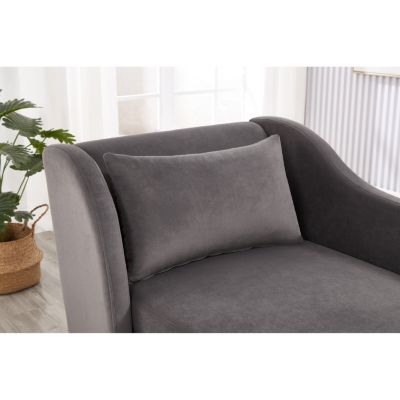 Modern Chaise Lounge Chair Velvet Upholstery (Grey