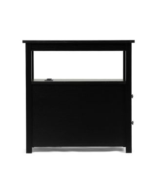  Black End Table with Charger & Narrow Nightstand