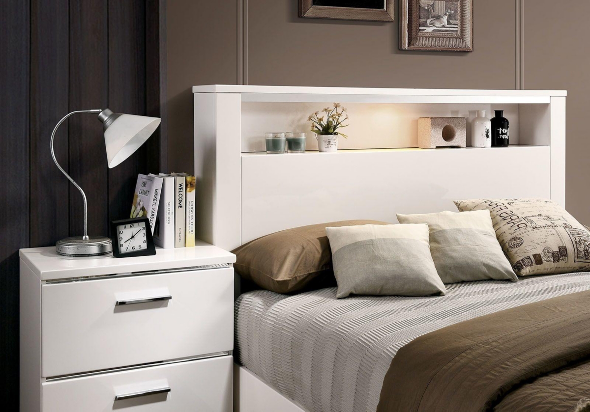 Streamdale Furniture High GlossNightstand with Usb Charger - White