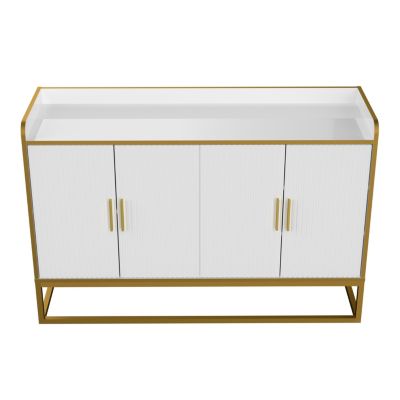 Modern Kitchen Buffet Storage Cabinet Cupboard White Gloss With Metal Legs For Living Room Kitchen