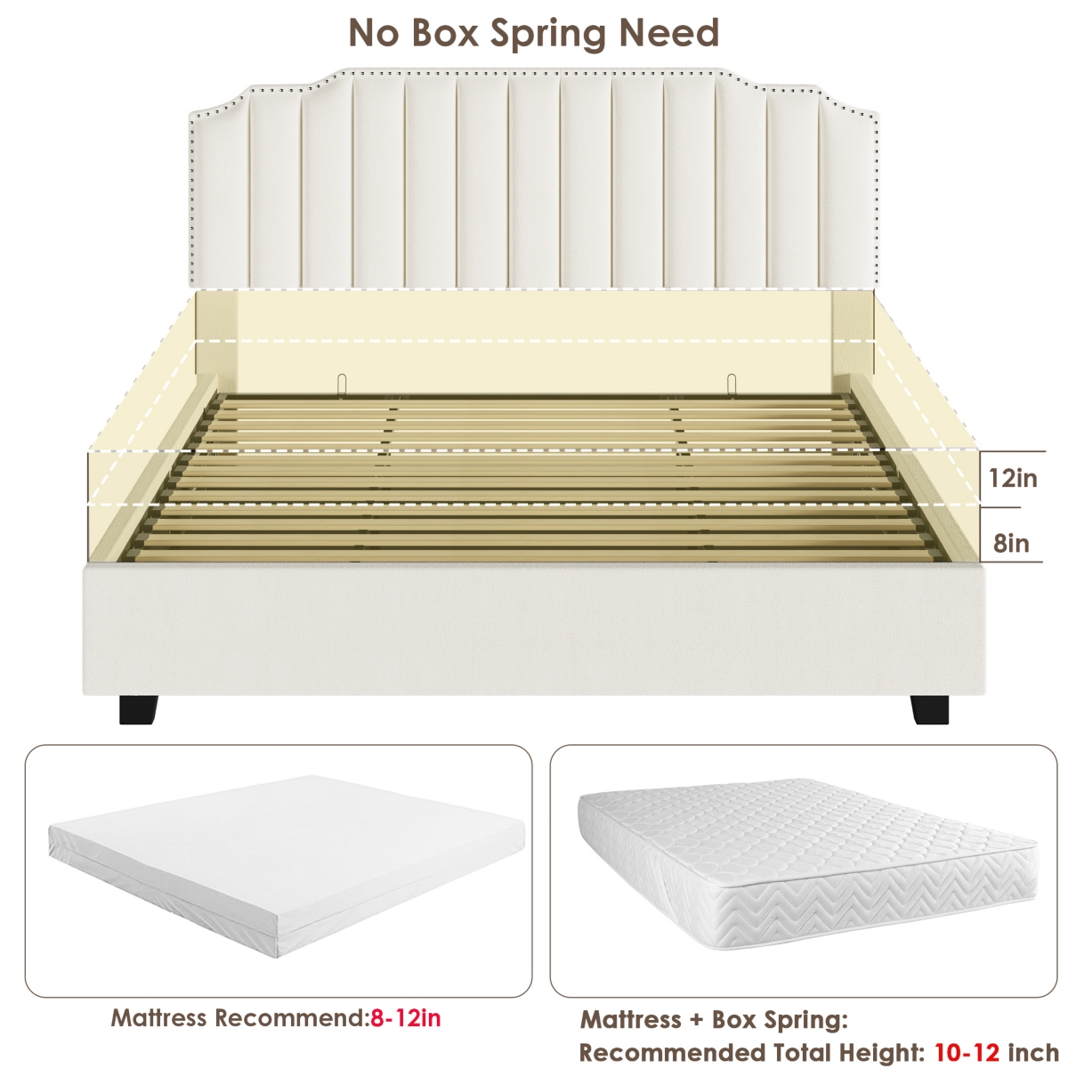 Streamdale Furniture Lift UpVelvet Size Bed - Beige