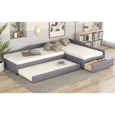 Streamdale Upholstered Double Twin Size Daybed With Trundle And Drawer