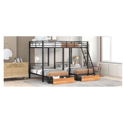 Streamdale Metal Triple Bunk Bed with Drawers and Rails