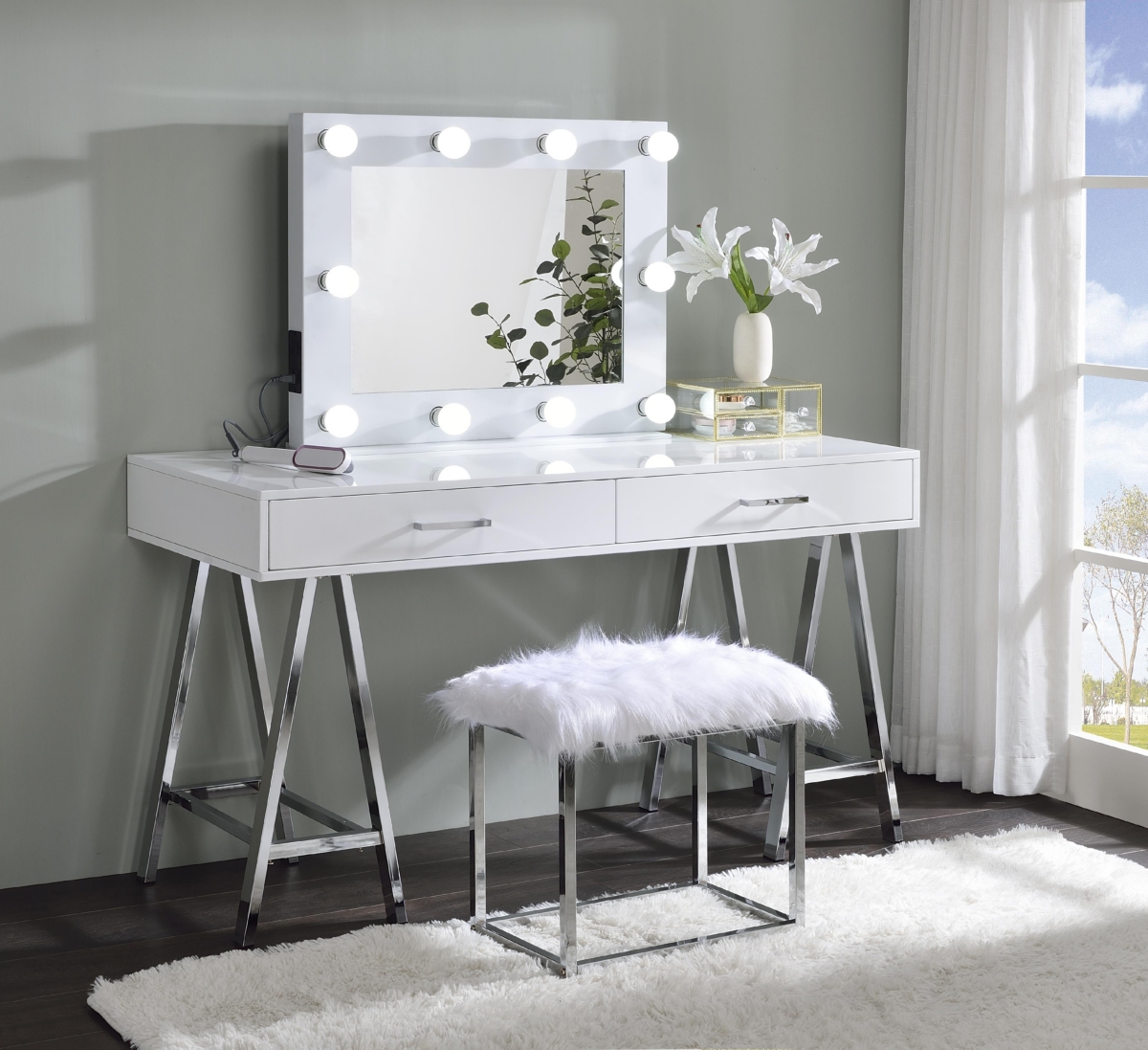 Streamdale Furniture Avery Accent Mirror, White Finish