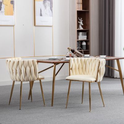 Velvet Dining Chair (Set of 2), Modern Ivory