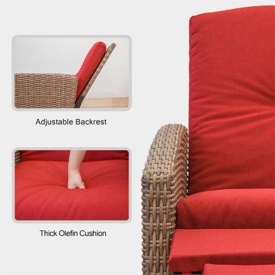 All-Weather Wicker Recliner with Red Cushion (1 Chair)
