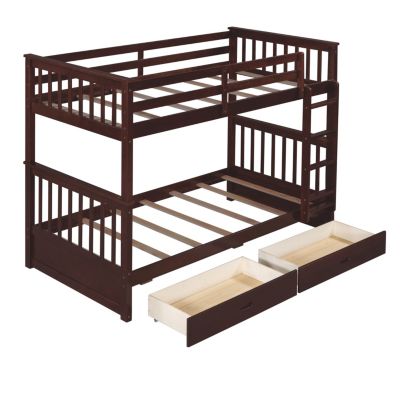 Twin Over Twin White Wooden Ladder Storage Bunk Bed