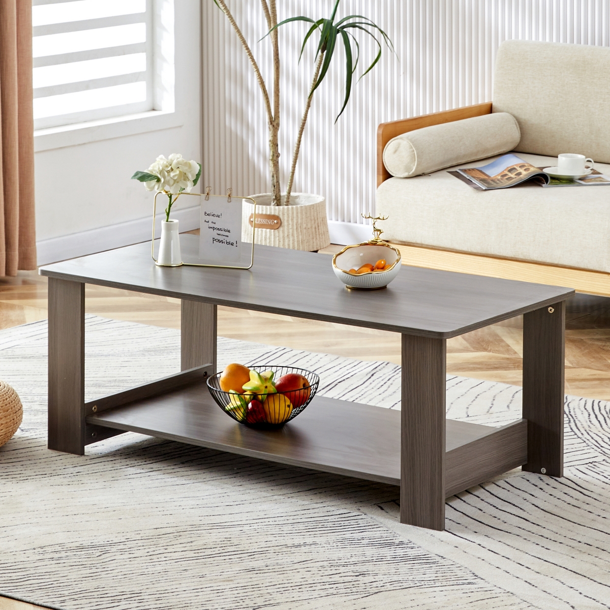 Streamdale Furniture Gray Textured Coffee Table, Double Layered Mdf Material, 43.3