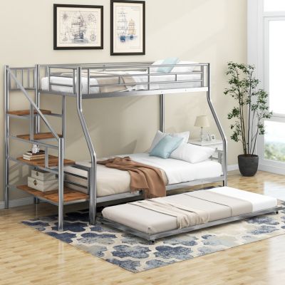 Streamdale Silver Metal Bunk Bed with Trundle and Storage